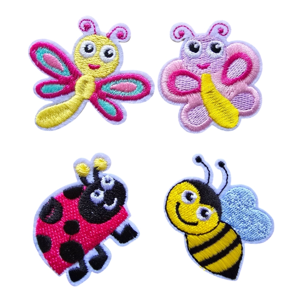 Set Of 4 Colorful Insect Embroidered Iron-On Patches